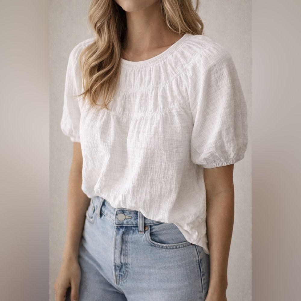 Banana Republic White Textured Blouse Xs Puff Sleeve Lightweight Nwt